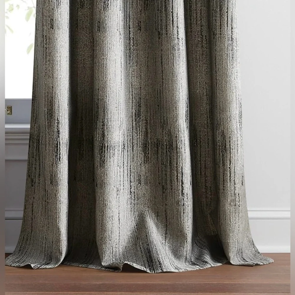 DKNY Basalt Jacquard Grommet Window Curtain Panel Pair 84” Black Ice